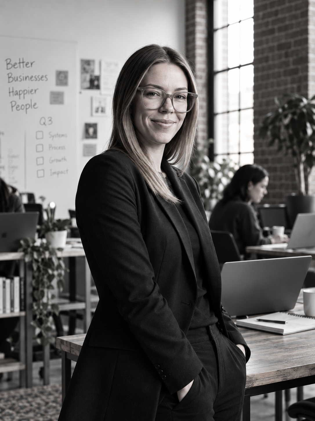 Carley, founder of The Steady System, in her workspace